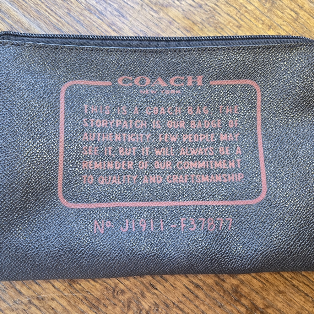 Black Coach StoryPatch Large Corner Leather Zip Pouch. Measures 9.5x6.